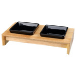 Voer/waterbak-set Zwart|Natural  28x15x5 cm