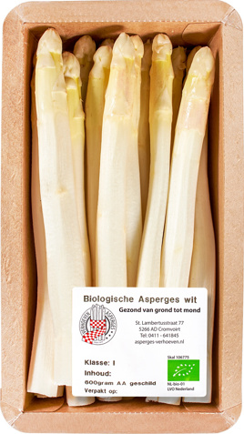 Geschilde witte asperges in luxe doos