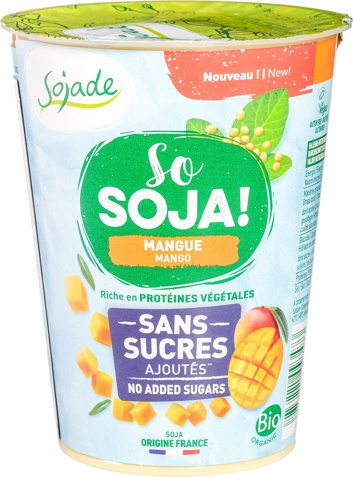 Plantaardige variatie op yoghurt soja - mango