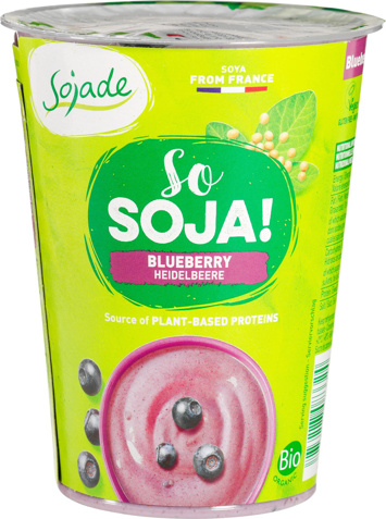 Plantaardige variatie op yoghurt soja - blauwe bes
