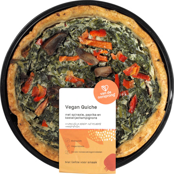 Vegan quiche spinazie, paprika en champignons