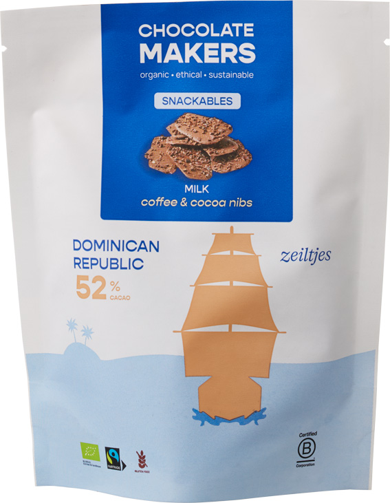 Melkchocolade snackables koffie & cacao nibs 52%