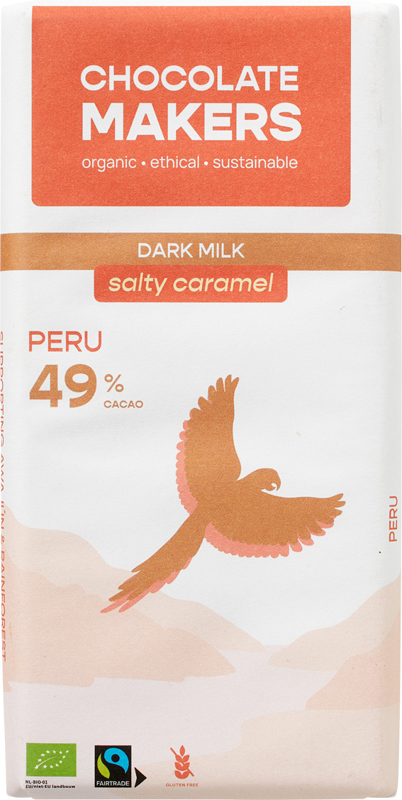 Donkere melkchocolade gezouten karamel Peru 49%