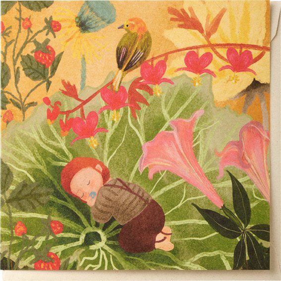 Kaart baby blad vogel