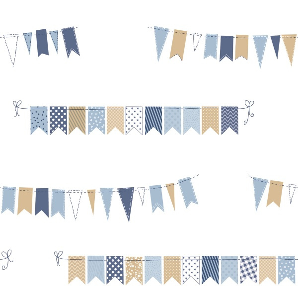 Rasch Favola Vliesbehang Vlaggenlijn Blauw 303206
