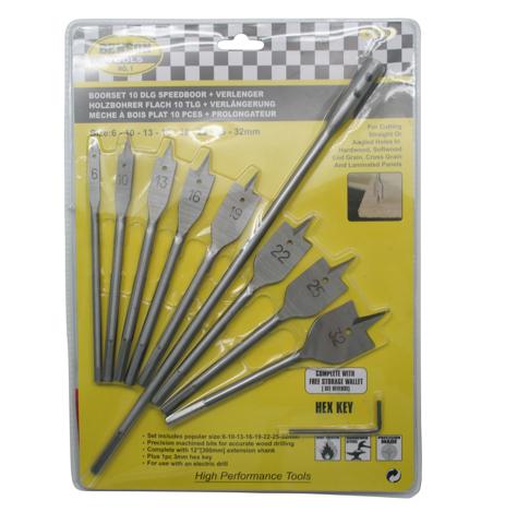 Speedboor set 10-delig met verlenger